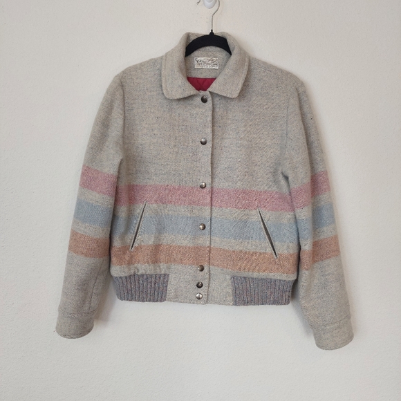 Vintage Pendleton Striped Wool Thermal Insulated Bomber Jacket Size Medium - Picture 1 of 10